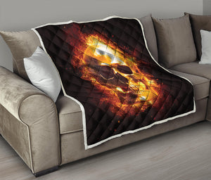 Skull In Flames Print Quilt