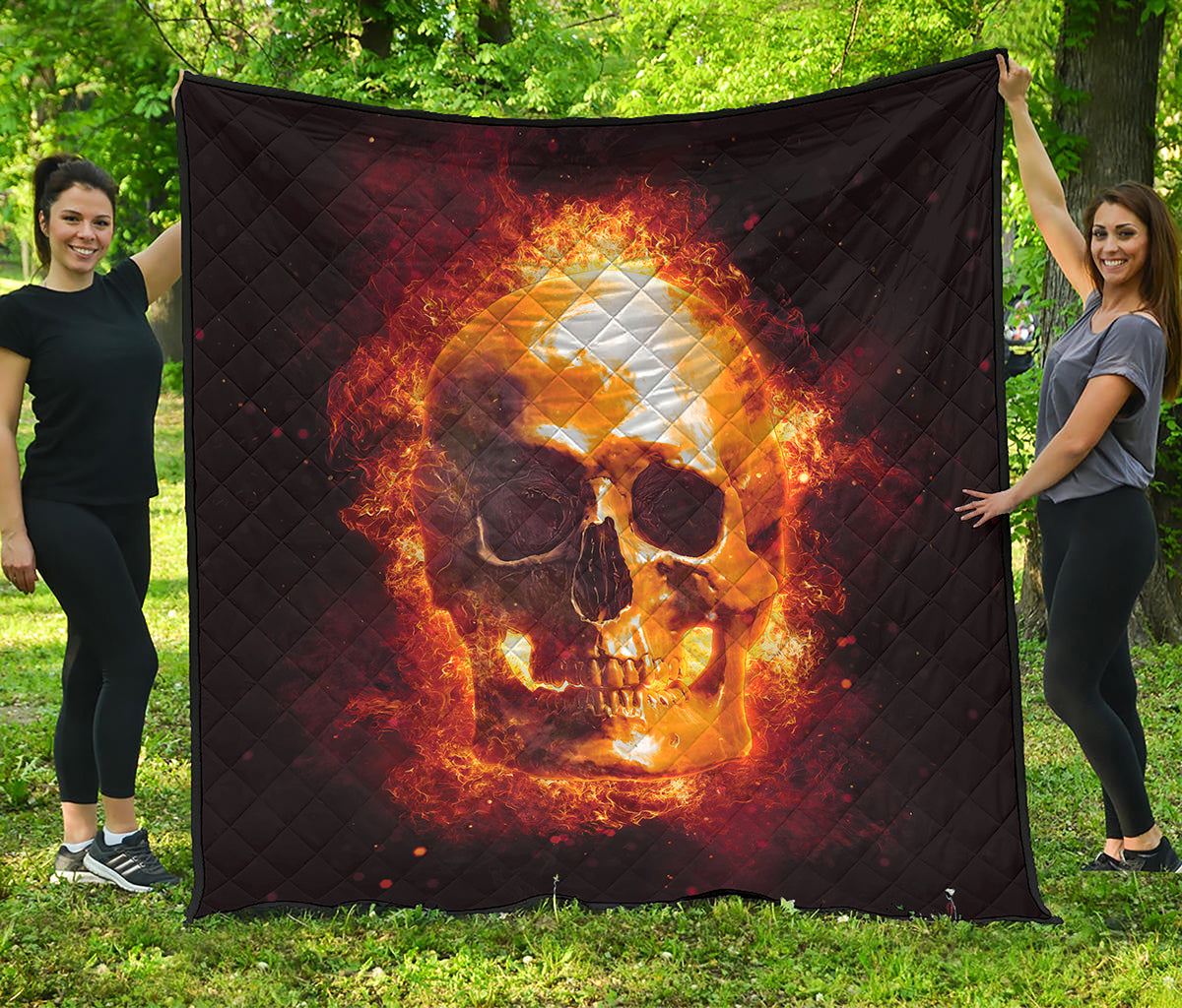 Skull In Flames Print Quilt