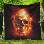 Skull In Flames Print Quilt