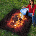 Skull In Flames Print Quilt