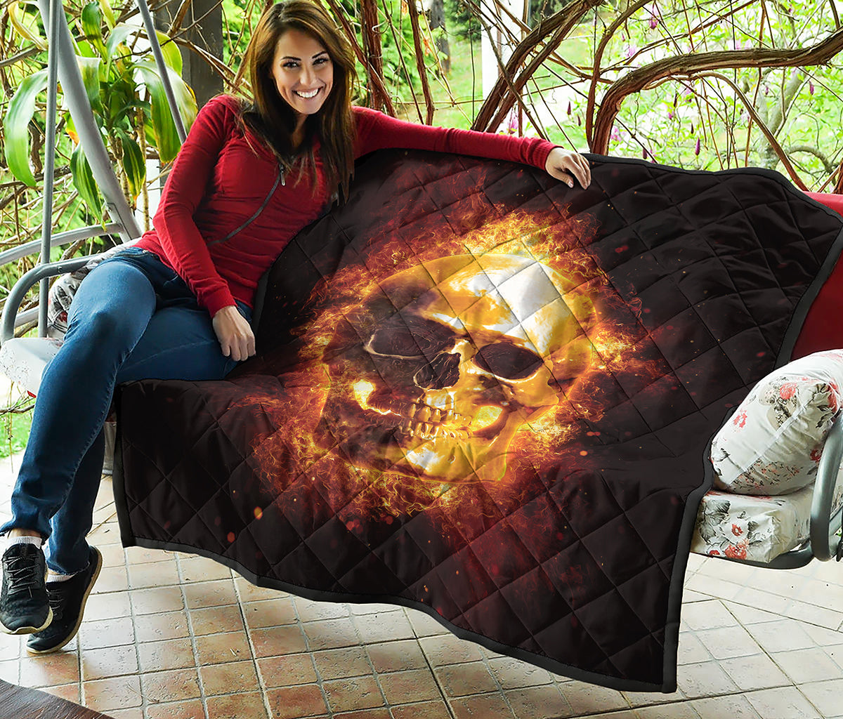 Skull In Flames Print Quilt