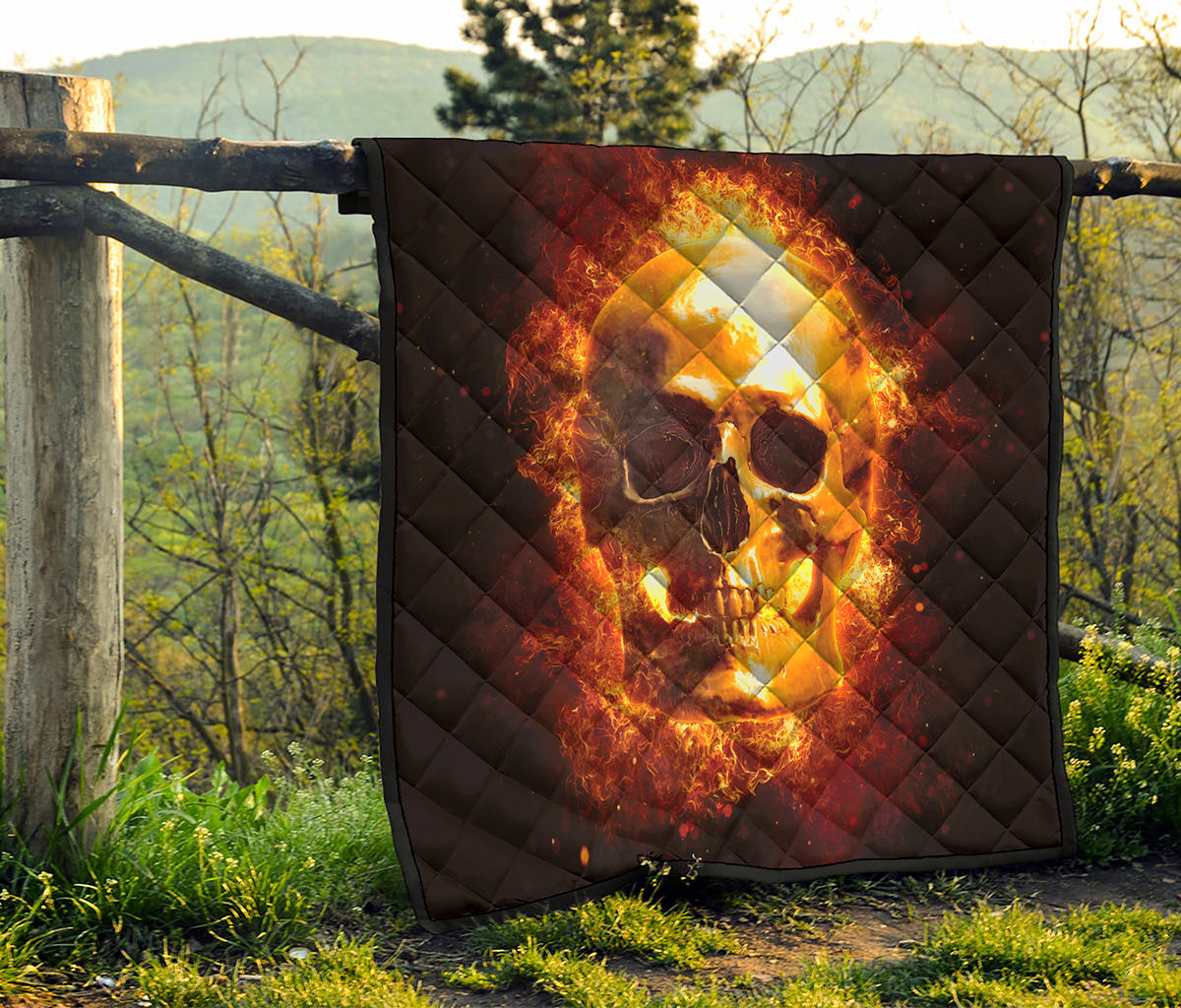 Skull In Flames Print Quilt