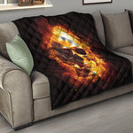 Skull In Flames Print Quilt