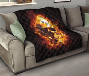 Skull In Flames Print Quilt