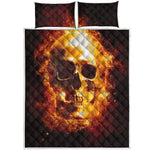 Skull In Flames Print Quilt Bed Set