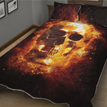 Skull In Flames Print Quilt Bed Set