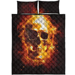 Skull In Flames Print Quilt Bed Set