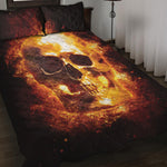 Skull In Flames Print Quilt Bed Set