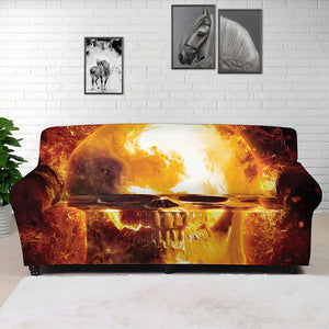 Skull In Flames Print Sofa Cover