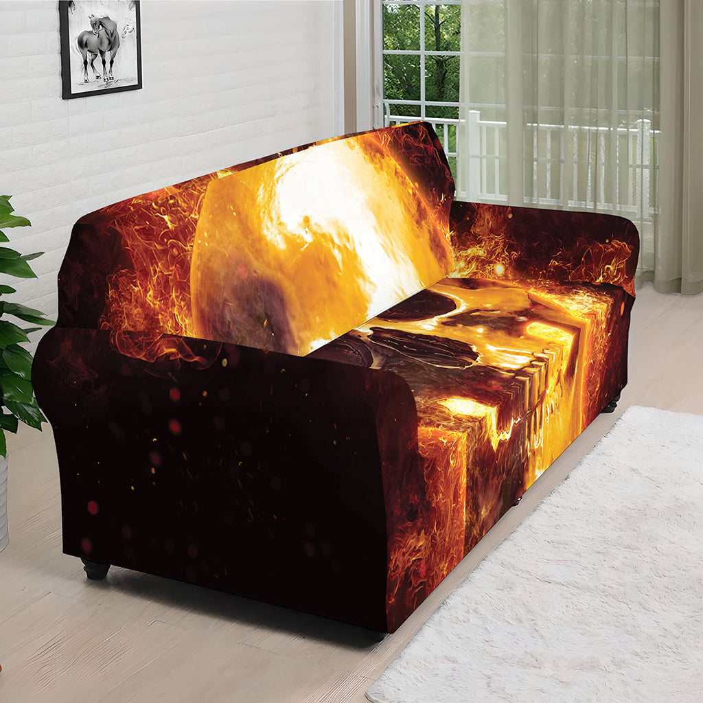 Skull In Flames Print Sofa Cover