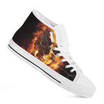 Skull In Flames Print White High Top Shoes