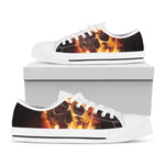 Skull In Flames Print White Low Top Shoes