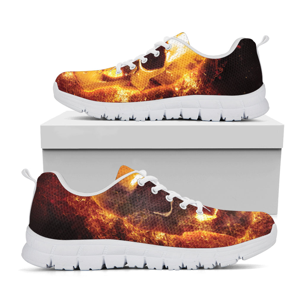 Skull In Flames Print White Sneakers