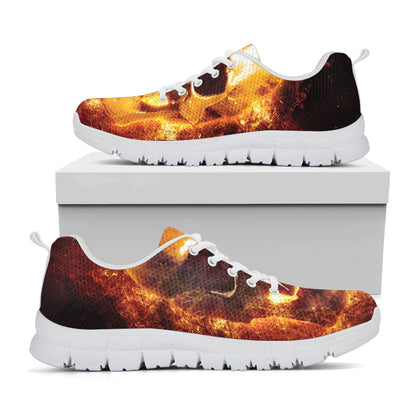 Skull In Flames Print White Sneakers