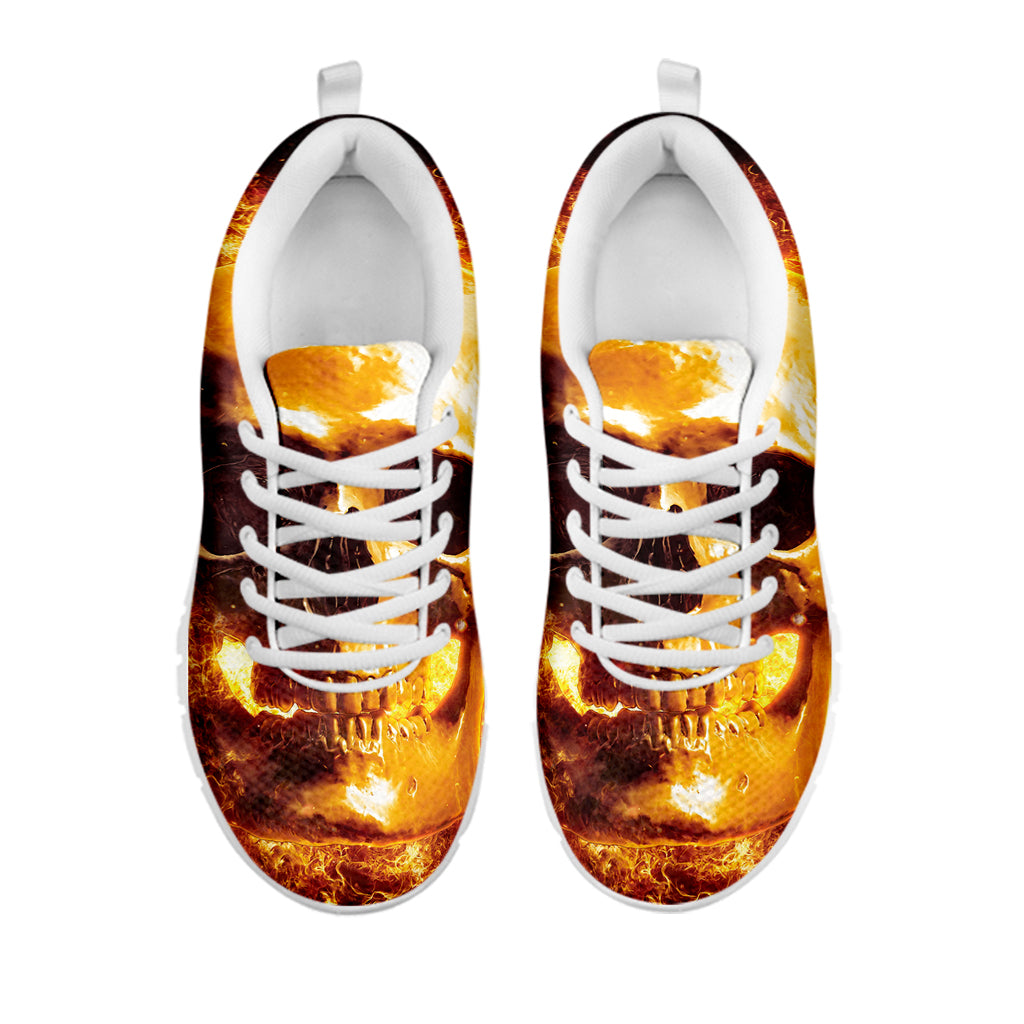Skull In Flames Print White Sneakers