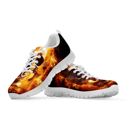 Skull In Flames Print White Sneakers
