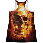 Skull In Flames Print Women's Racerback Tank Top