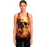 Skull In Flames Print Women's Racerback Tank Top