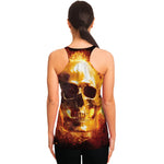 Skull In Flames Print Women's Racerback Tank Top