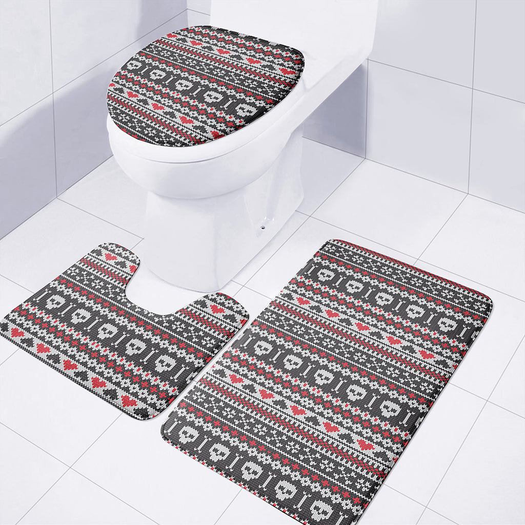 Skull Knitted Pattern Print 3 Piece Bath Mat Set