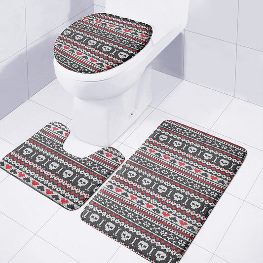 Skull Knitted Pattern Print 3 Piece Bath Mat Set