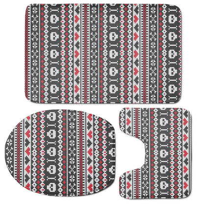 Skull Knitted Pattern Print 3 Piece Bath Mat Set