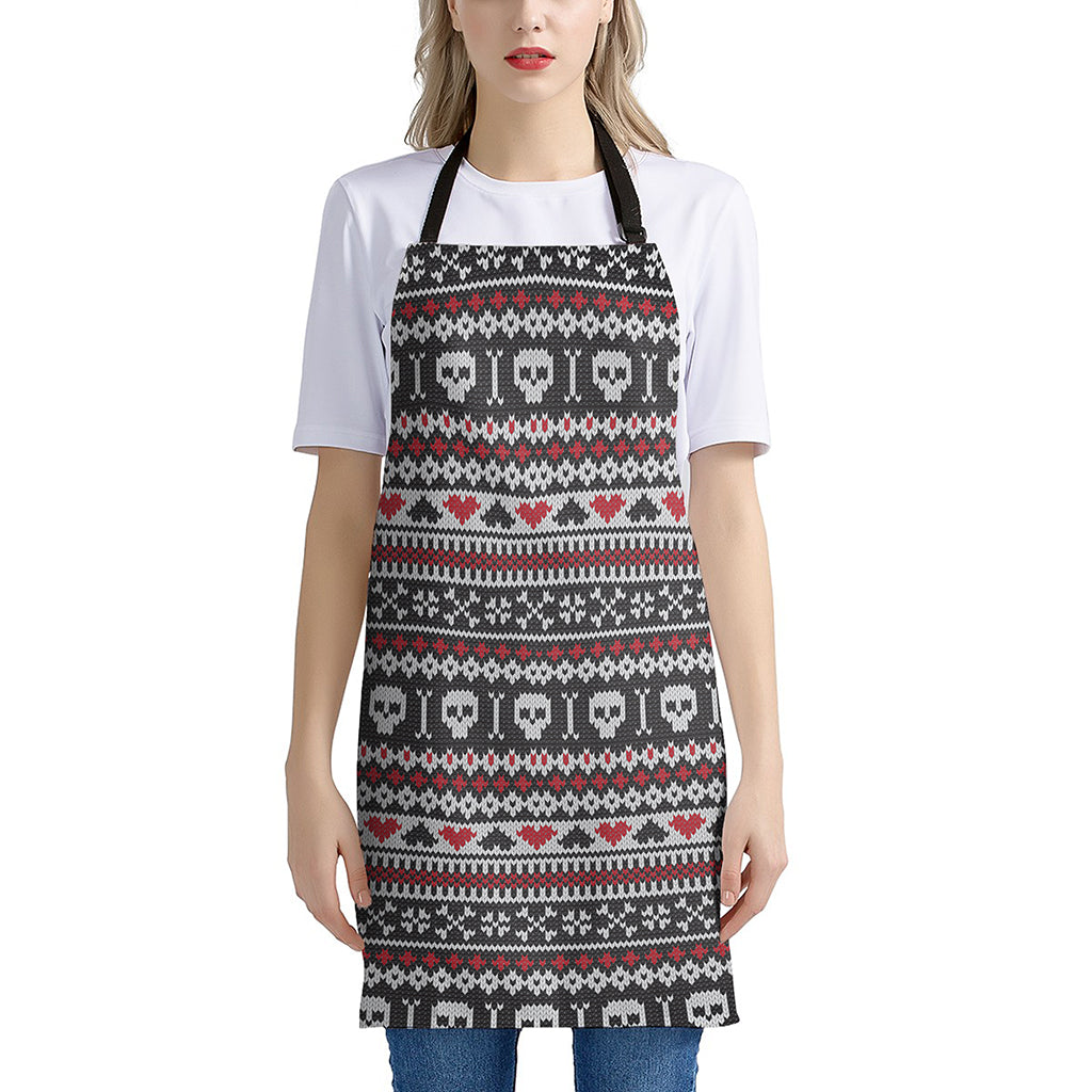 Skull Knitted Pattern Print Apron