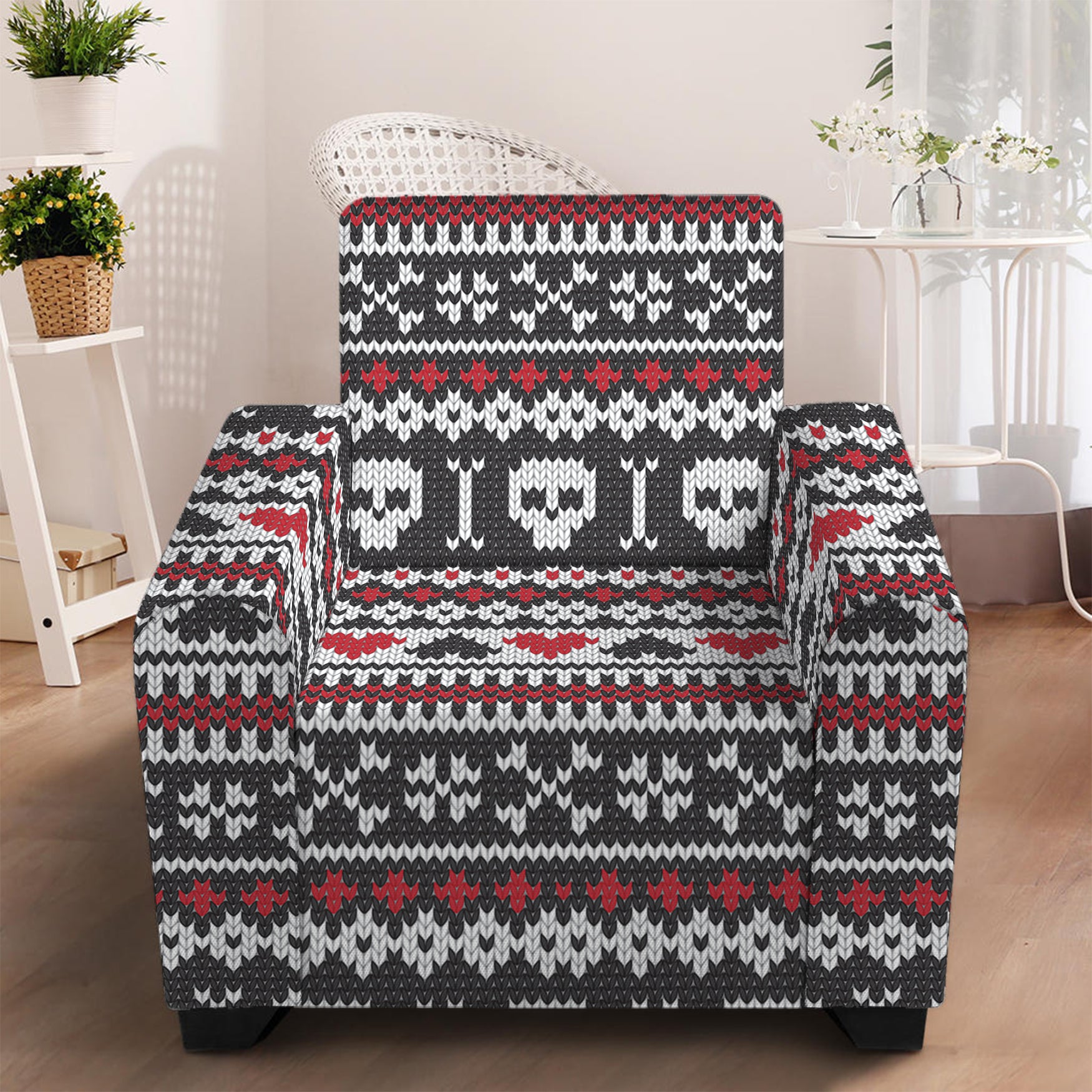 Skull Knitted Pattern Print Armchair Slipcover