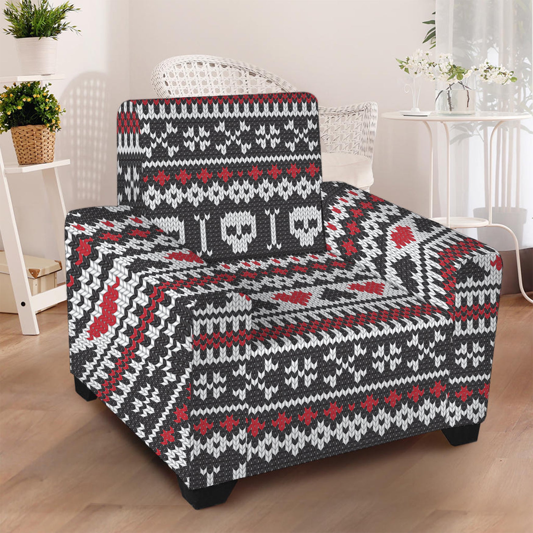 Skull Knitted Pattern Print Armchair Slipcover