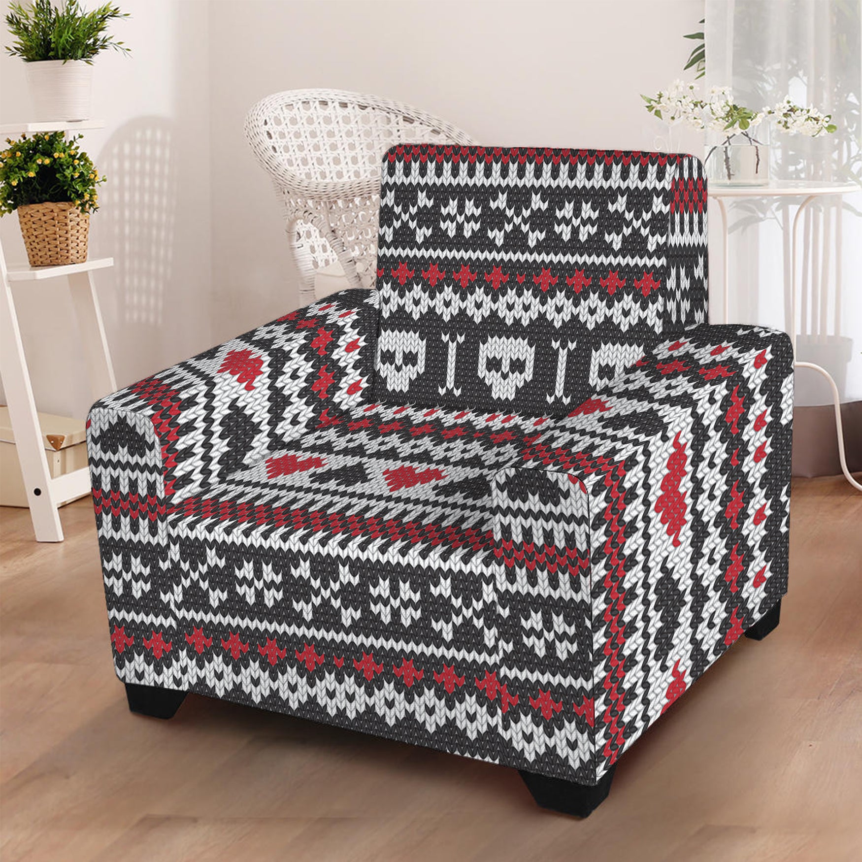 Skull Knitted Pattern Print Armchair Slipcover