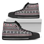Skull Knitted Pattern Print Black High Top Shoes