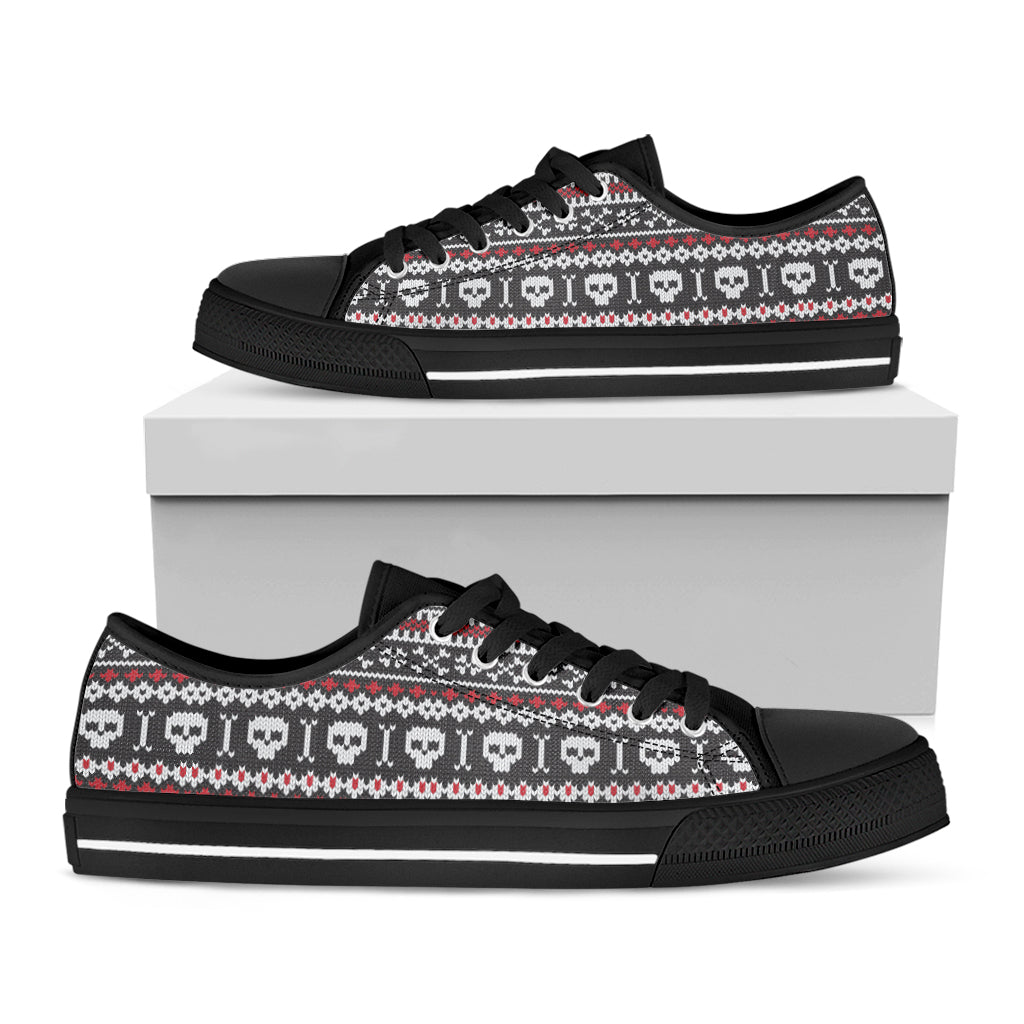 Skull Knitted Pattern Print Black Low Top Shoes