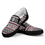 Skull Knitted Pattern Print Black Slip On Shoes