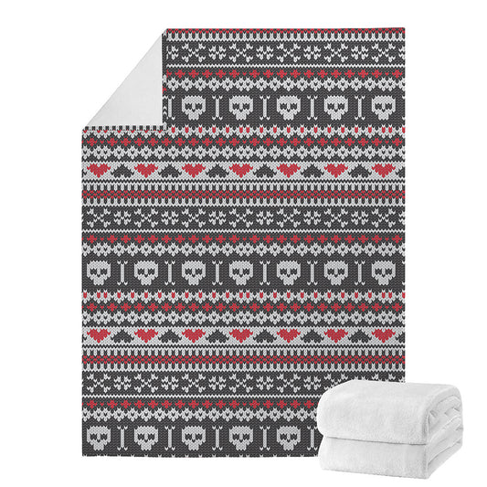 Skull Knitted Pattern Print Blanket