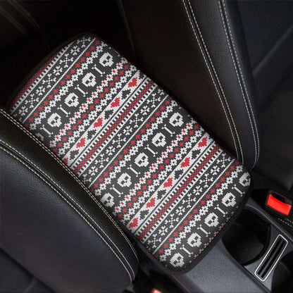 Skull Knitted Pattern Print Car Center Console Cover