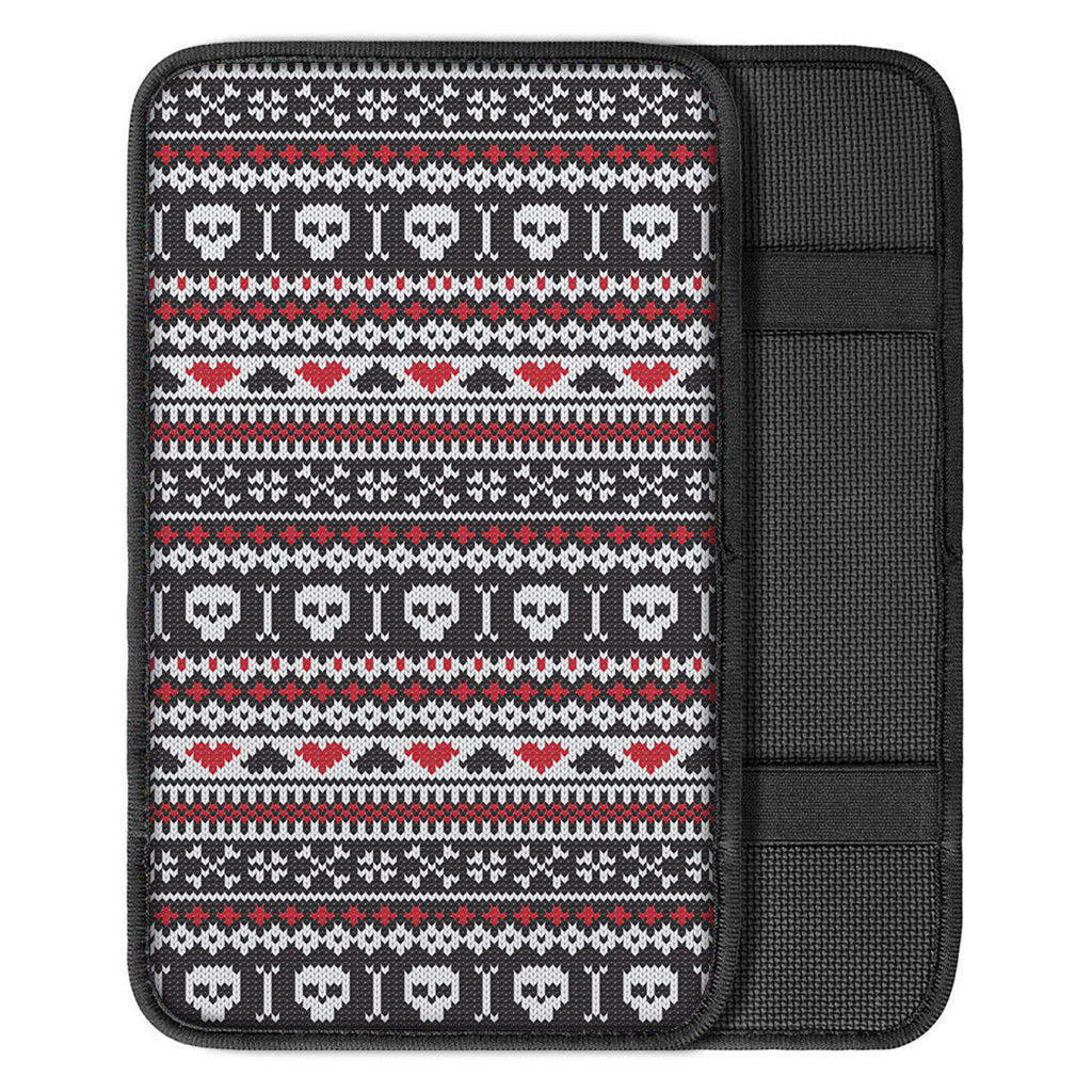 Skull Knitted Pattern Print Car Center Console Cover
