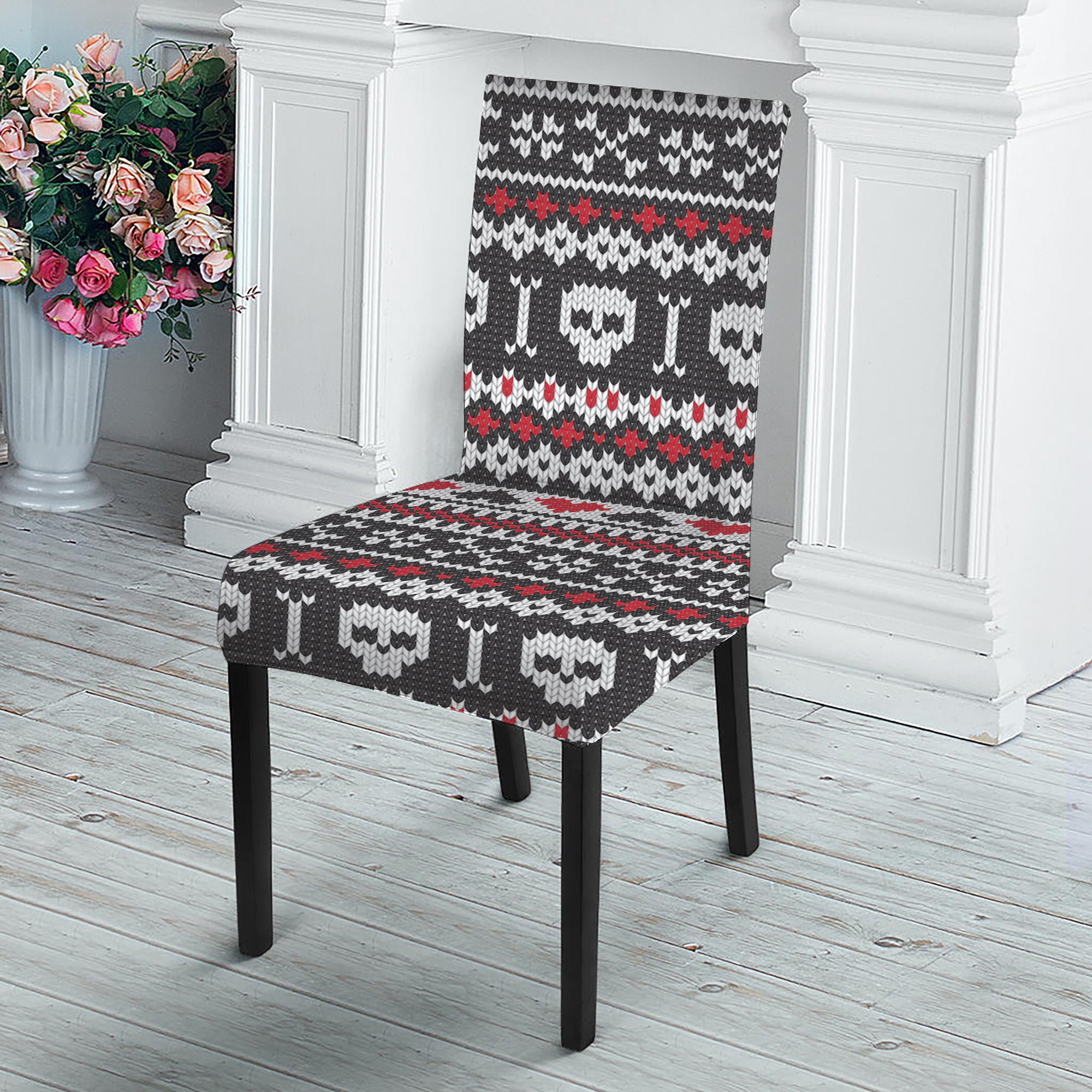 Skull Knitted Pattern Print Dining Chair Slipcover