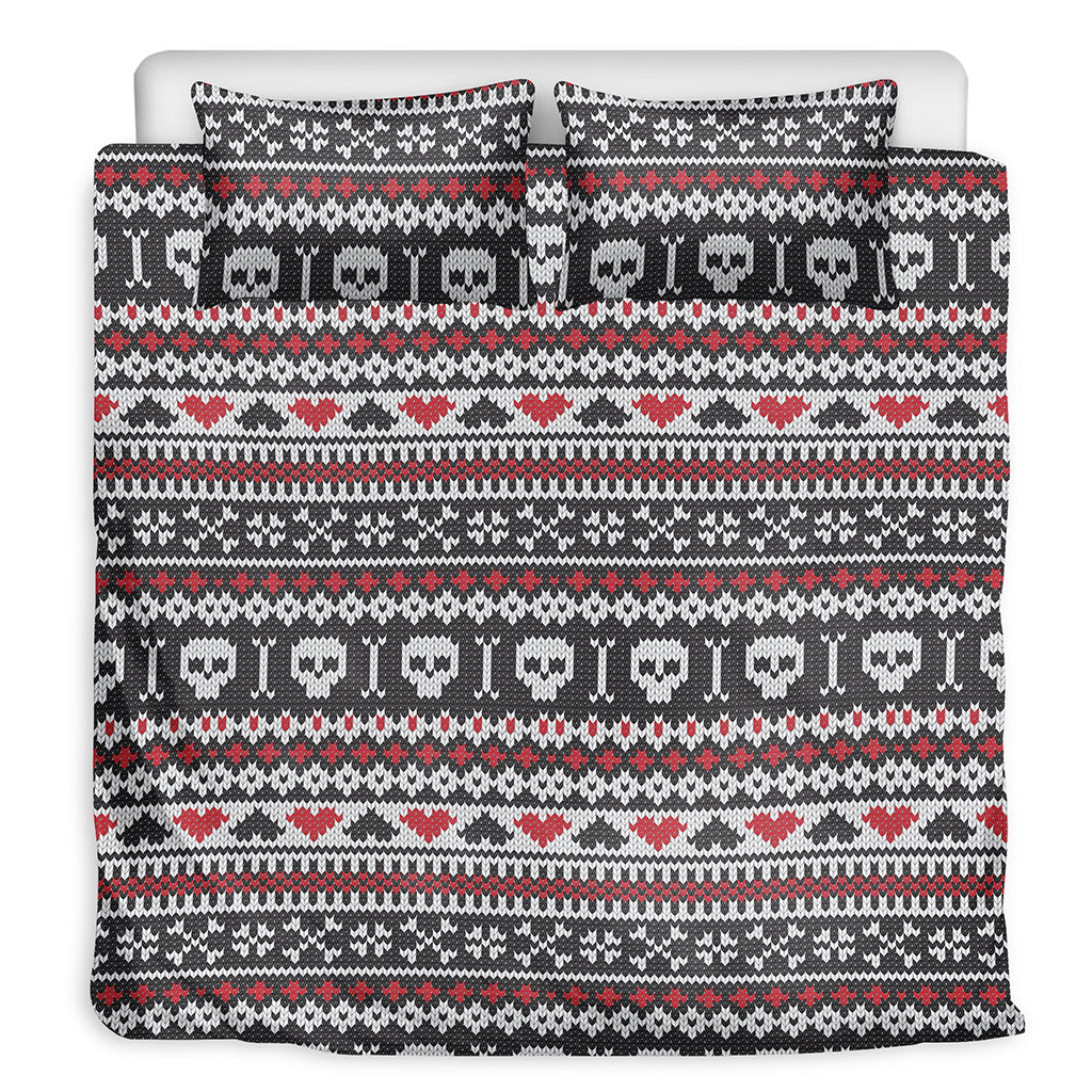 Skull Knitted Pattern Print Duvet Cover Bedding Set