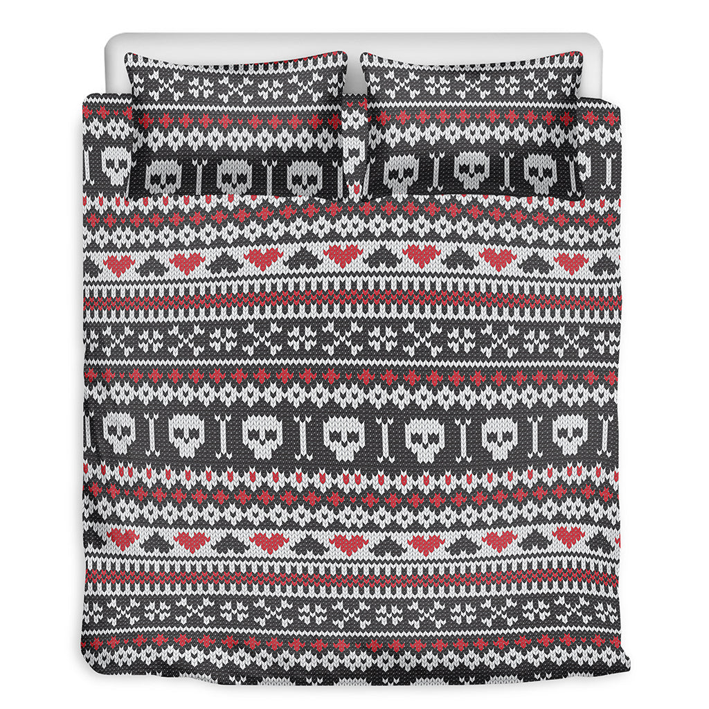 Skull Knitted Pattern Print Duvet Cover Bedding Set