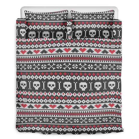 Skull Knitted Pattern Print Duvet Cover Bedding Set