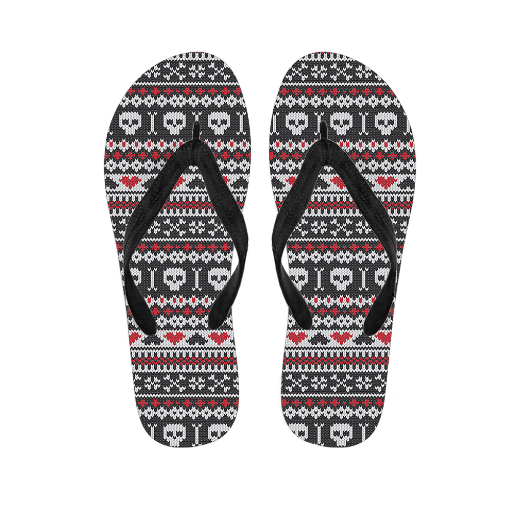 Skull Knitted Pattern Print Flip Flops
