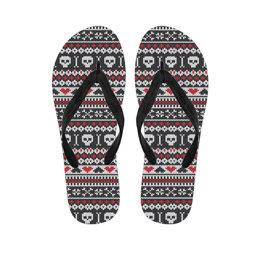 Skull Knitted Pattern Print Flip Flops