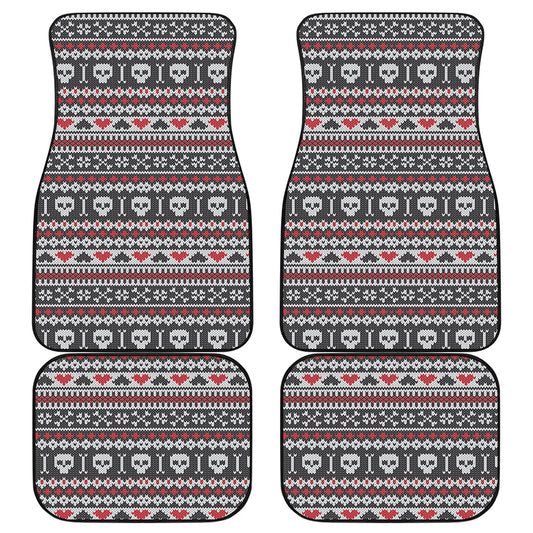 Skull Knitted Pattern Print Front and Back Car Floor Mats