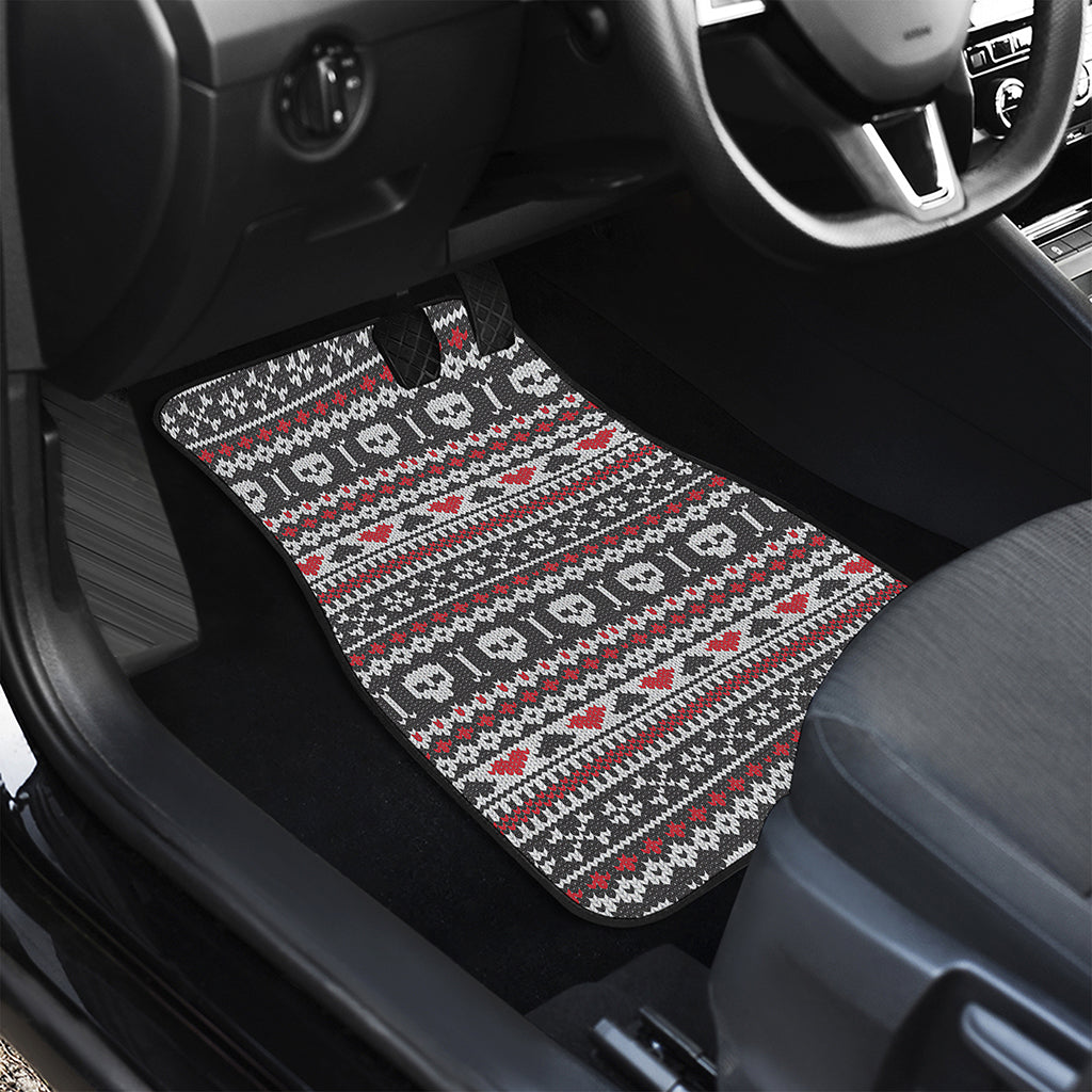 Skull Knitted Pattern Print Front and Back Car Floor Mats