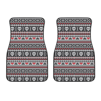 Skull Knitted Pattern Print Front Car Floor Mats