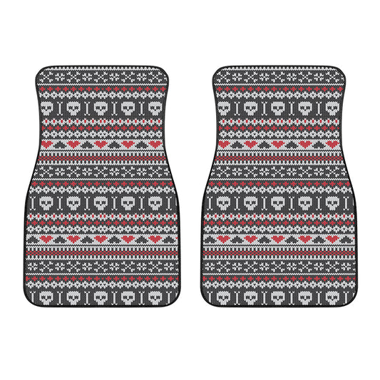 Skull Knitted Pattern Print Front Car Floor Mats
