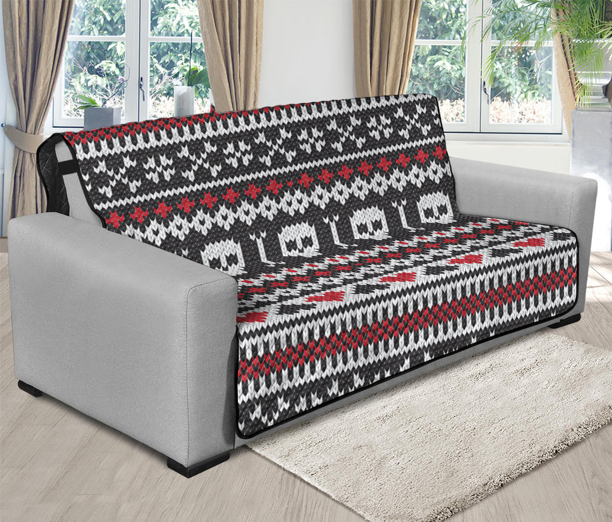 Skull Knitted Pattern Print Futon Protector