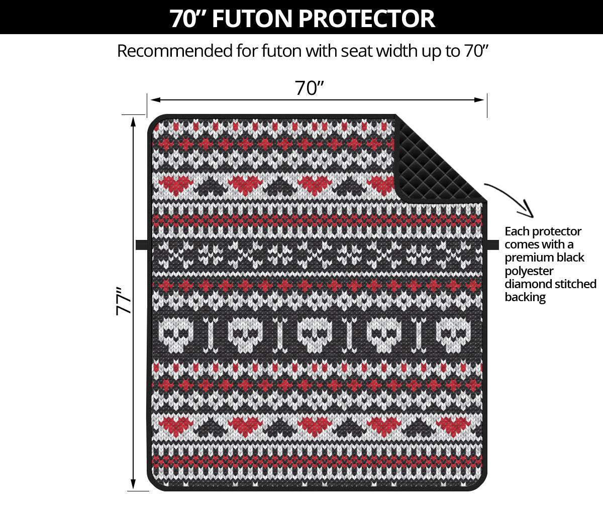 Skull Knitted Pattern Print Futon Protector