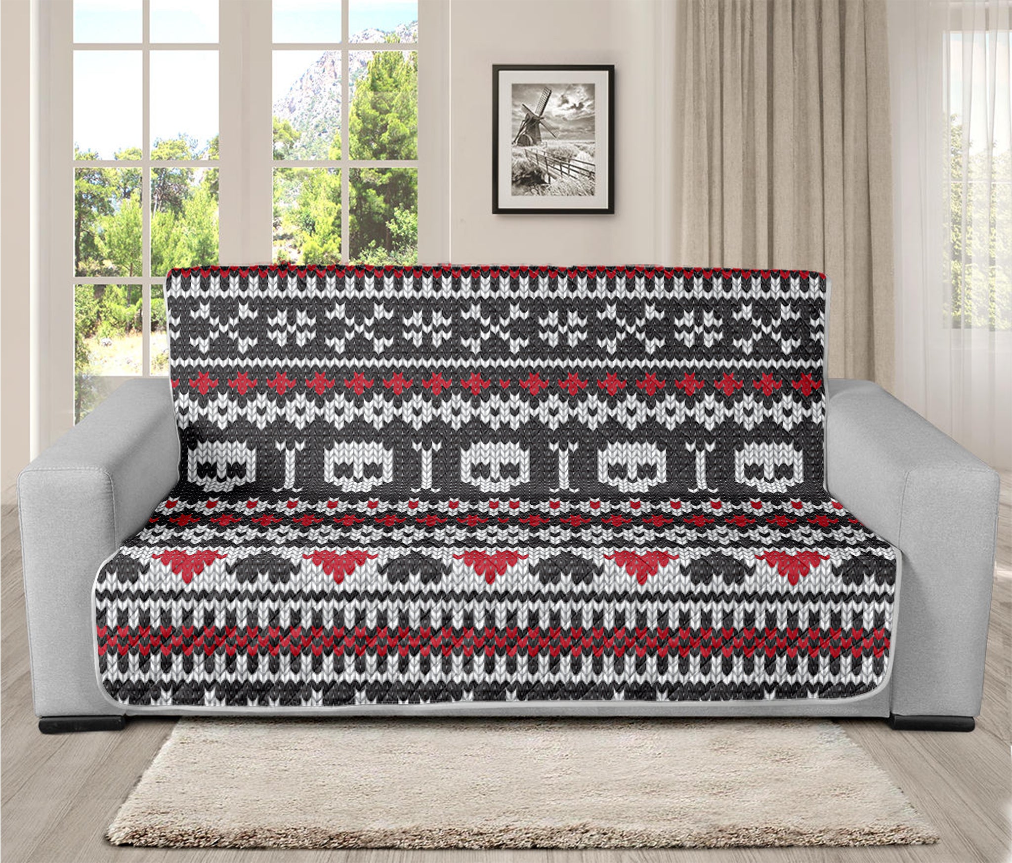 Skull Knitted Pattern Print Futon Protector