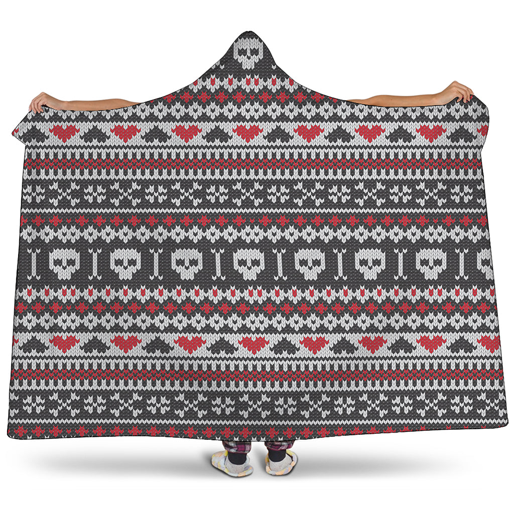 Skull Knitted Pattern Print Hooded Blanket